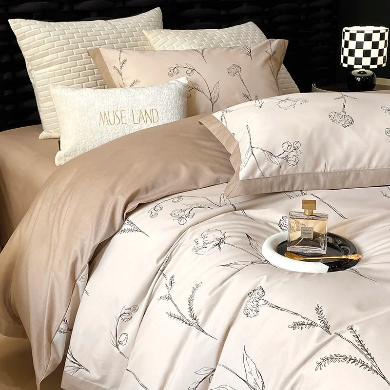 DecorBites™ Egyptian Cotton Bedding Set: Queen King Ru Size Print Duvet Cover Sheet Pillowcase