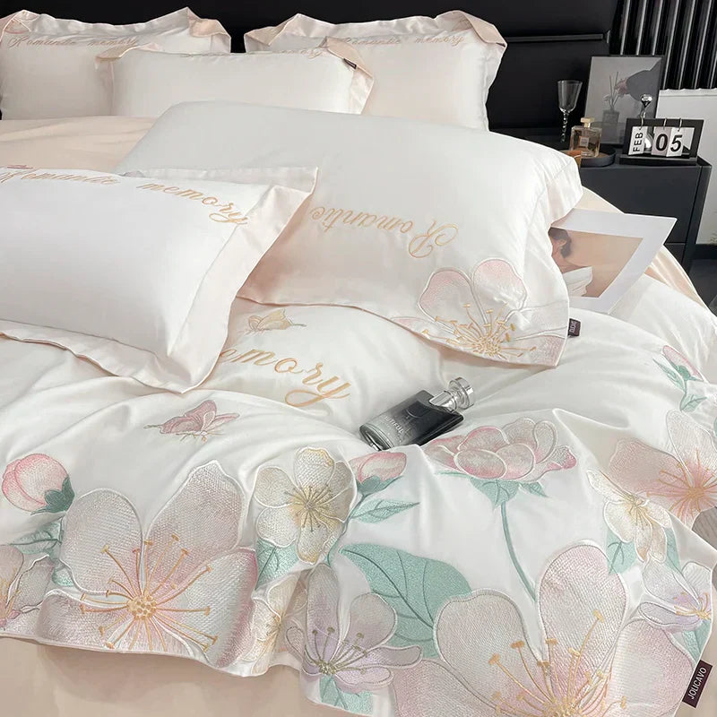 DecorBites™ Embroidered Flowers Butterfly Bedding Set - 4Pcs