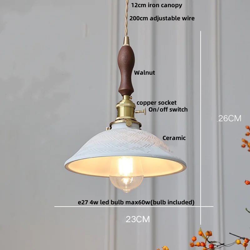 DecorBites™ Brown Wood Ceramic Tassel LED Pendant Lights for Modern Interior Lighting