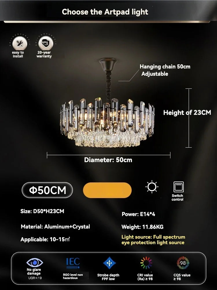 نجفة سقف كريستال ذهبية من DecorBites™: إضاءة LED متدلية عصرية فاخرة لديكور المنزل