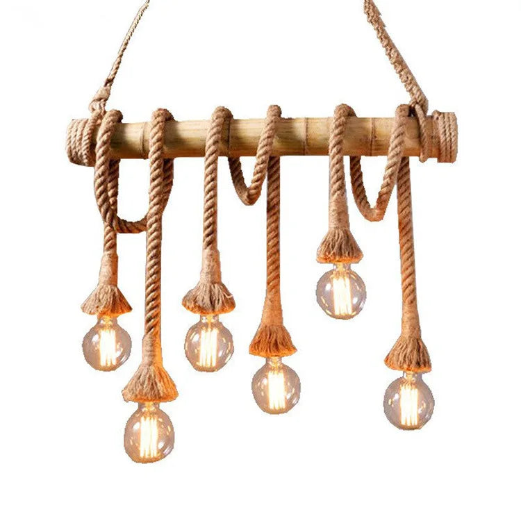 DecorBites™ Bamboo Hemp Rope Pendant Lights | Retro Restaurant Bar Decor Hanging Lamps