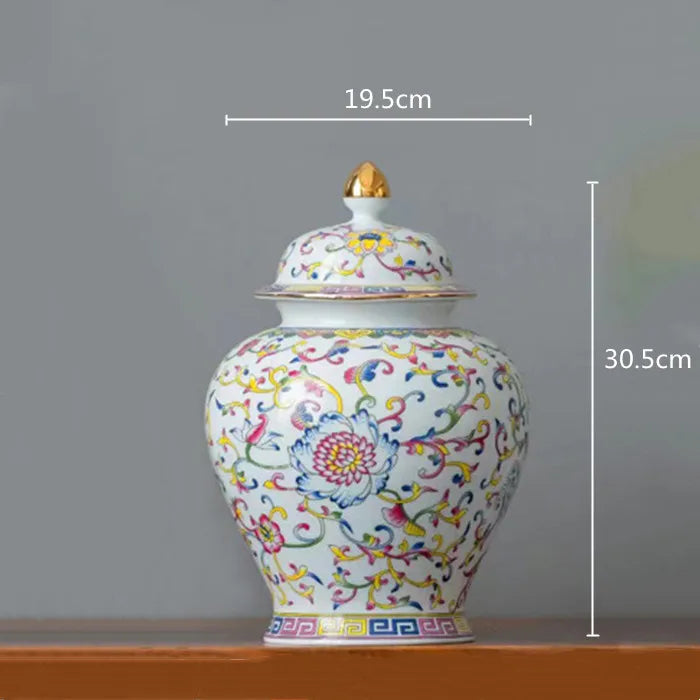 DecorBites™ Enamelled Porcelain Tea Caddy Ginger Jar - Desktop Storage Container