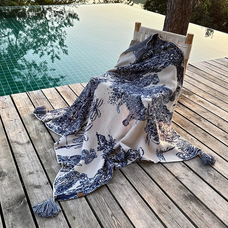 Couverture tricotée DécoMorsures™ Encre Chinoise Confortable pour Toutes Saisons - Jeté de canapé et de lit doux