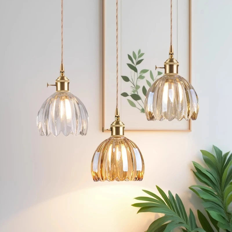 Vintage Champagne Glass Pendant Light With Iron Finish