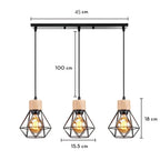 Vintage Black Wood and Iron Cage Pendant Light