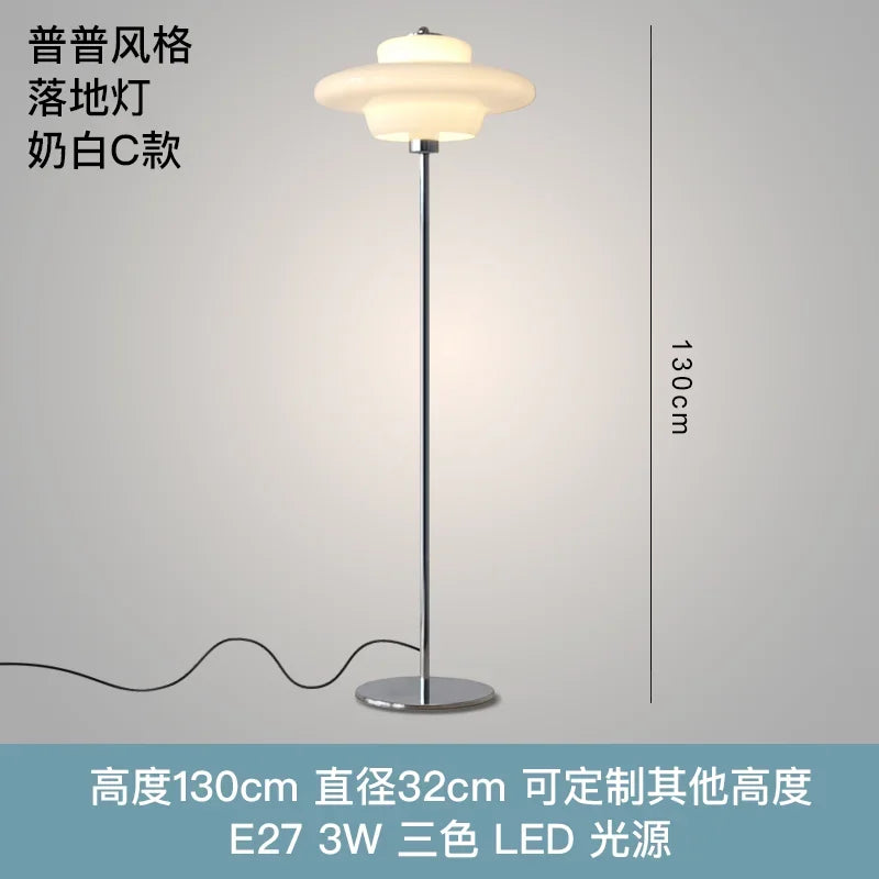 DecorBites™ Cream Glass Bauhaus Floor Lamp LED E27 Minimalist UFO Style