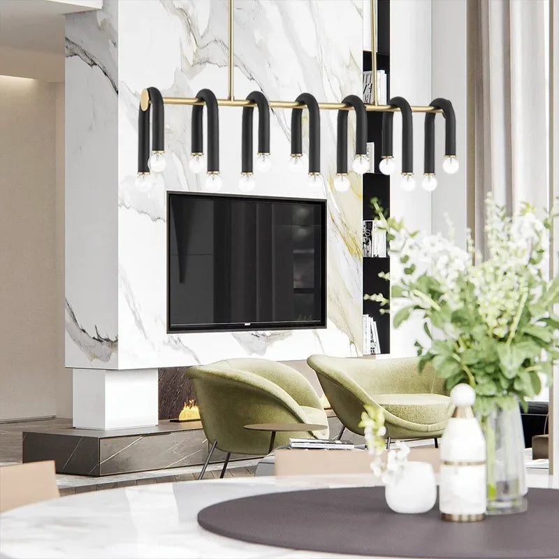 DecorBites™ Black Aluminum Tube Dimmable LED Chandelier with U-Shaped Design