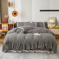 DecorBites™ Cotton Plaid Stripe Ruffles Bedding Set with Lace Accents