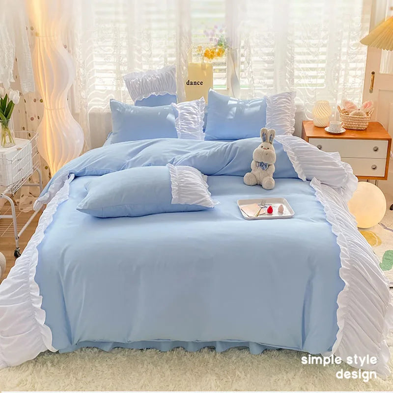 طقم مفروشات من القطن السادة بتطريز دانتيل DecorBites™ - مقاسات كوين/كينغ/مزدوج/فردي