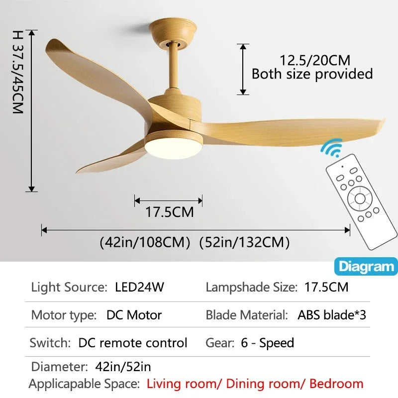 DecorBites™ 52" Black Ceiling Fan Light with Remote Control for Living Room, Restaurant, and Household