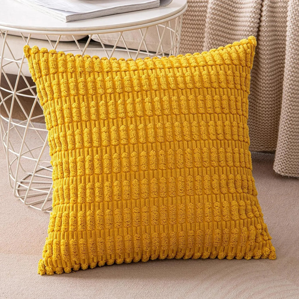 غطاء وسادة DecorBites™ مخطط من نسيج الكوردروي 18×18 بوصة، غطاء وسادة فاخر لغرفة المعيشة