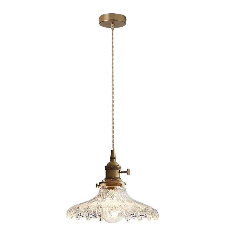 Korean Retro Glass Pendant Light With Wood Accent