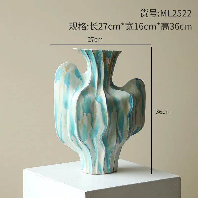 DecorBites™ Geometric Ceramic Vase with Abstract Irregular Folds | Home Decor Handicrafts