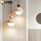 Japanese Wabi-Sabi Yellow Travertine Pendant Light
