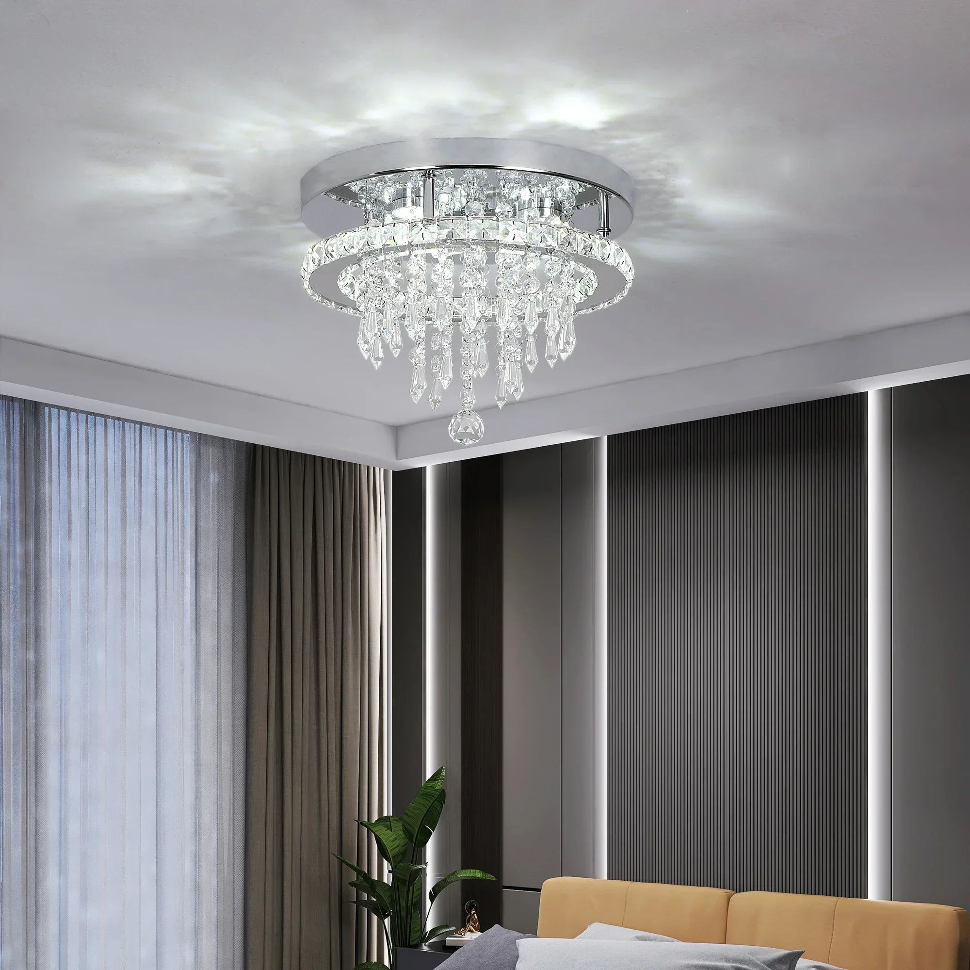 DecorBites™ Crystal Ceiling Chandelier: Modern K9 LED Smart Ring Light Fixture for Dining & Living Room
