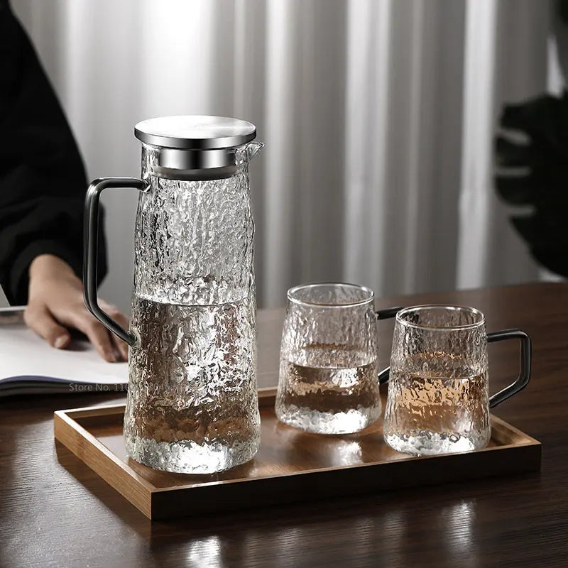 DecorBites™ Gray Amber Water Pitcher with Handle: Large-capacity Heat-resistant Tea Pot & Juice Jug