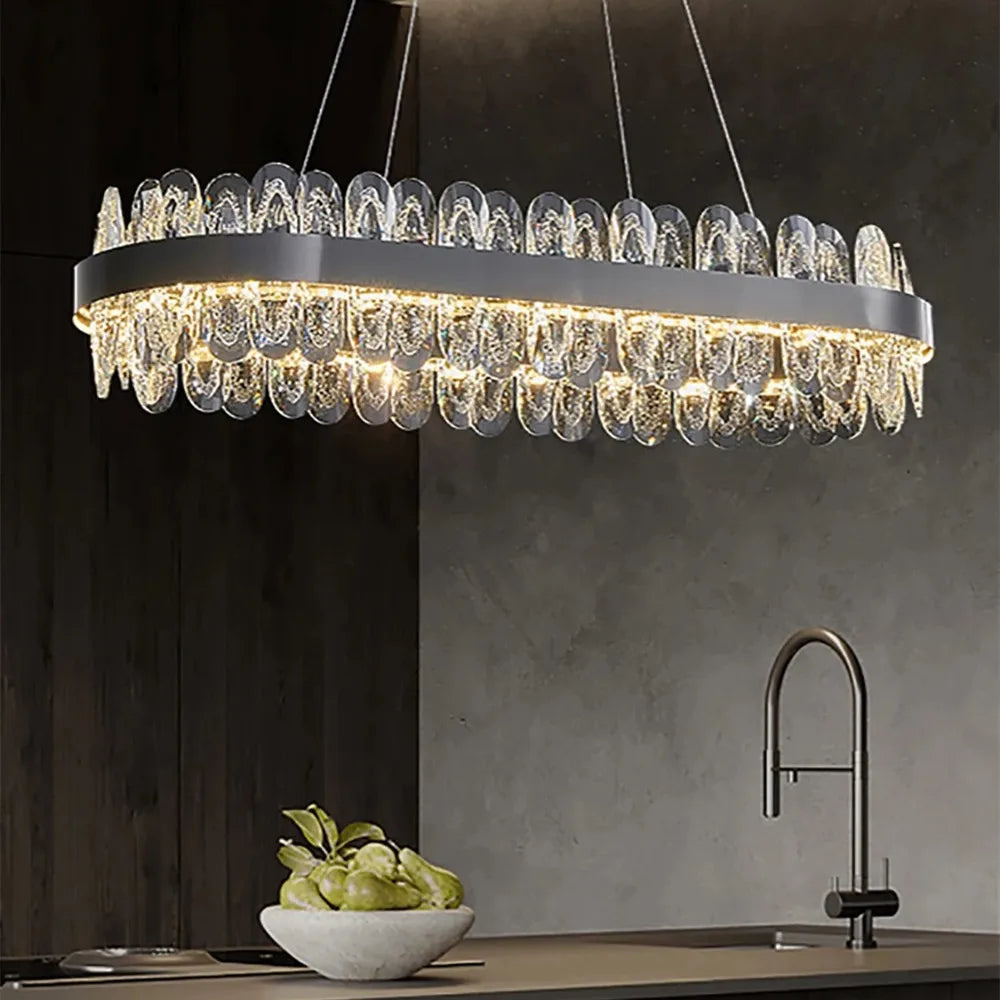 DecorBites™ Crystal LED Chandelier: Modern Luxury Interior Pendant Light for Living Room