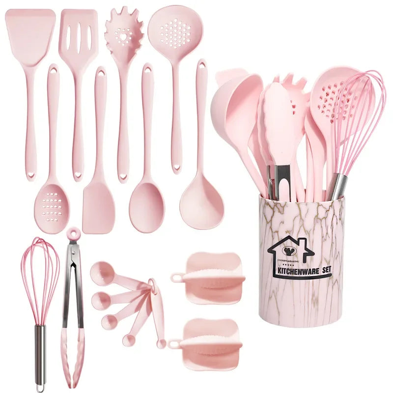 DecorBites™ 18Pcs Silicone Kitchen Utensils Turner Spatula Measuring Spoon Cooking Tool Set