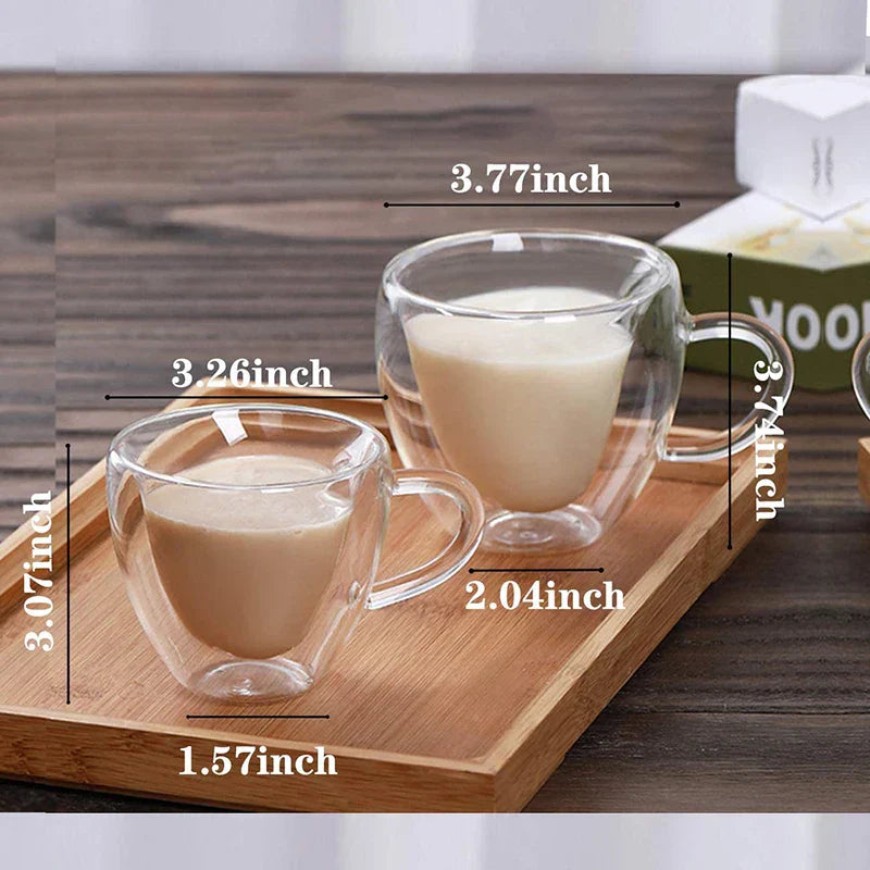 DecorBites™ Heart Love Glass Coffee Mug Cup Set for Drinking Tea Juice Water Gift.