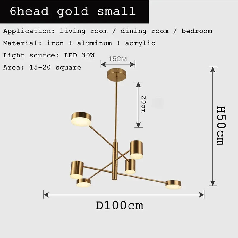 DecorBites™ Black Gold White LED Chandelier: Stylish Nordic Loft Lamp for Livingroom & Bedroom