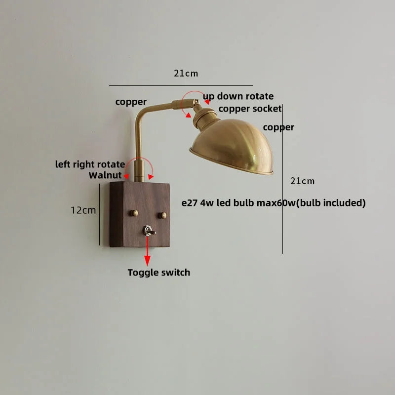 DecorBites™ Clear Glass LED Wall Light Walnut Copper Stair Fixture