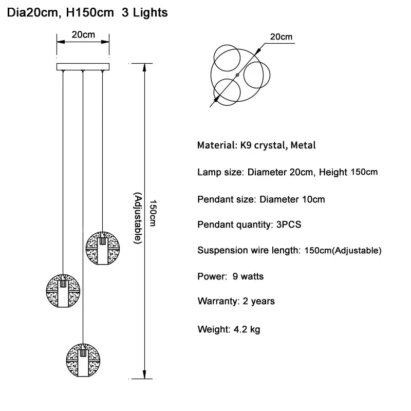 DecorBites™ Crystal Ball LED Chandelier Pendant Light for Living Room Kitchen Lighting