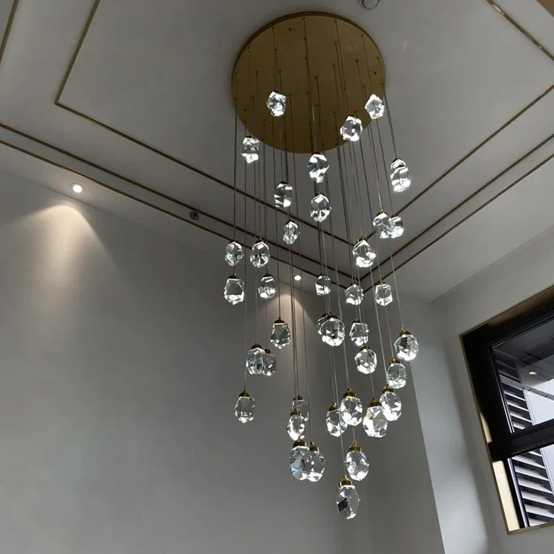 DecorBites™ Diamond Crystal Ball Chandelier, Luxury LED Light Fixture for Staircase and Living Room