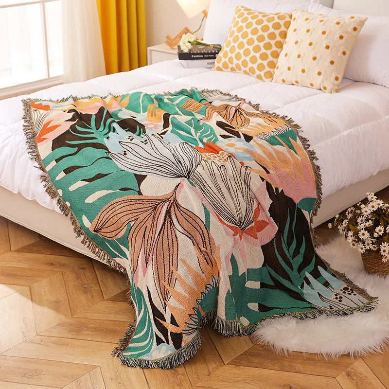 DecorBites™ Cozy Knit Throw Blanket with Fringe - Soft & Reversible Bed Sofa Decor