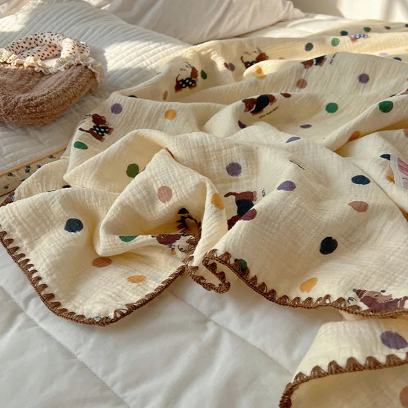 بطانية كرتونية قطنية كورية من DecorBites™ للسفر والمنزل - للأطفال والكبار