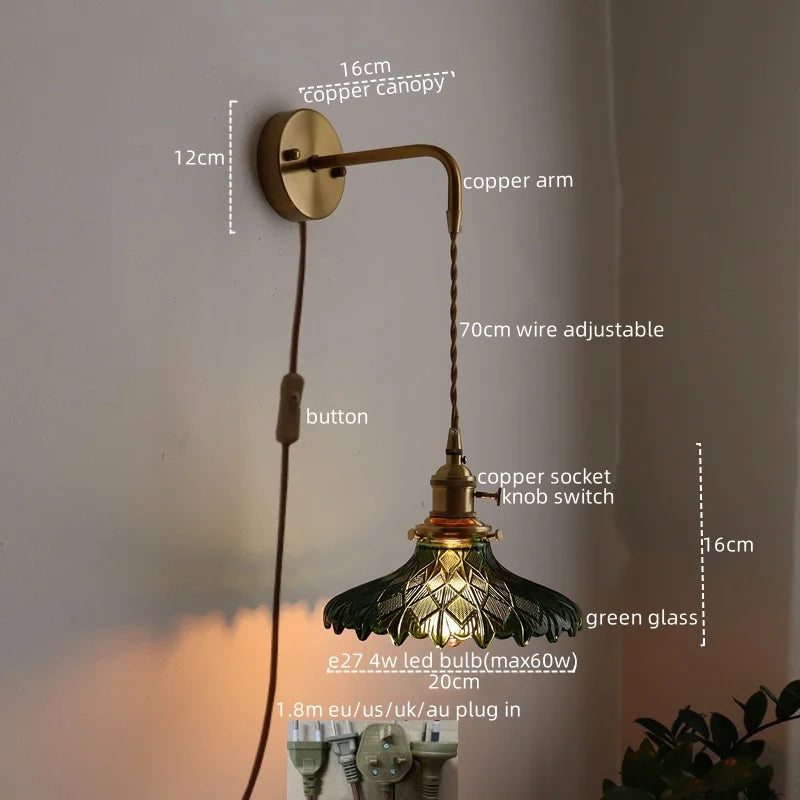 DecorBites™ LED Wall Lamp Glass Copper Arandelas Para Parede Retro Style for Living Room