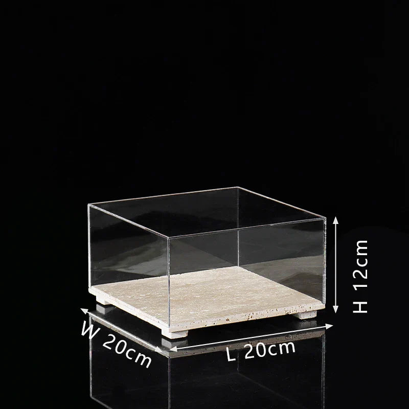 Acrylic Display Case on Travertine Base by DecorBites™ for Collectibles, Figurines, Desserts