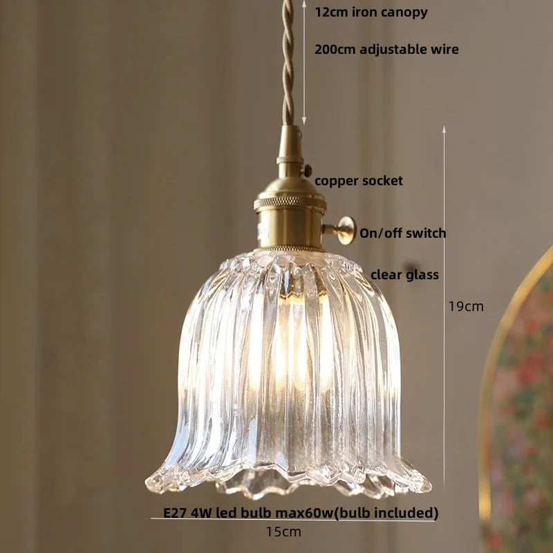مصباح معلق LED زجاجي أخضر DecorBites™ | خشب جوز نورديك حديث | مفتاح بمقبض نحاسي | إضاءة متدلية