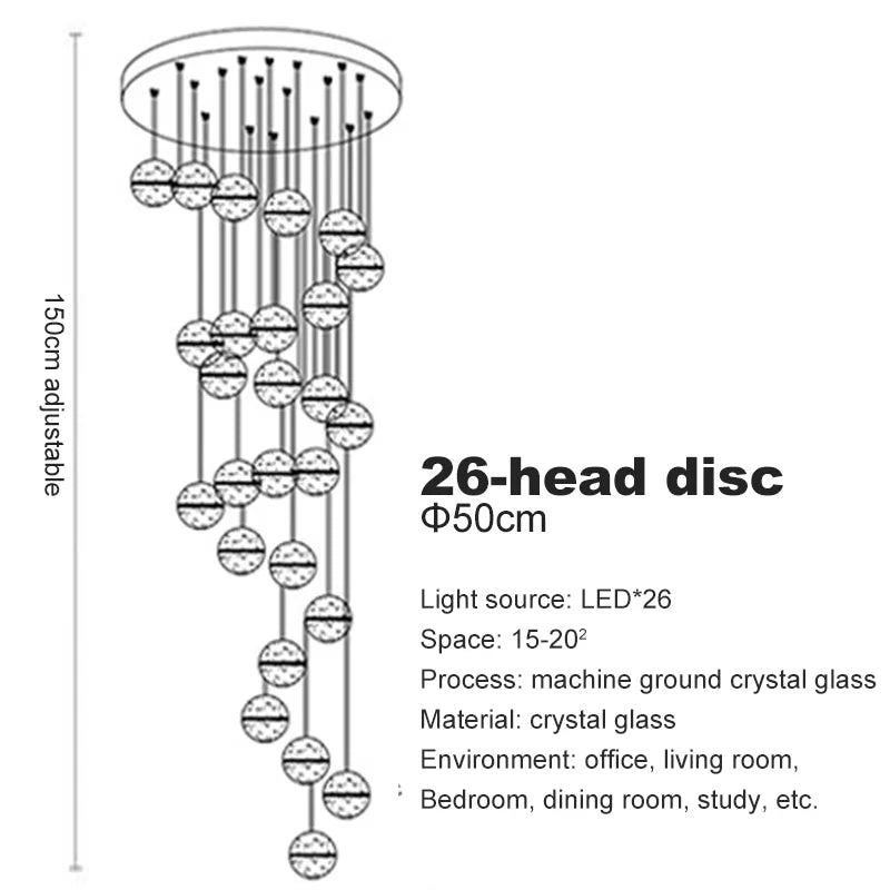 DecorBites™ Crystal Ball Chandelier Pendant Light for Staircase Hallway Bar Décor
