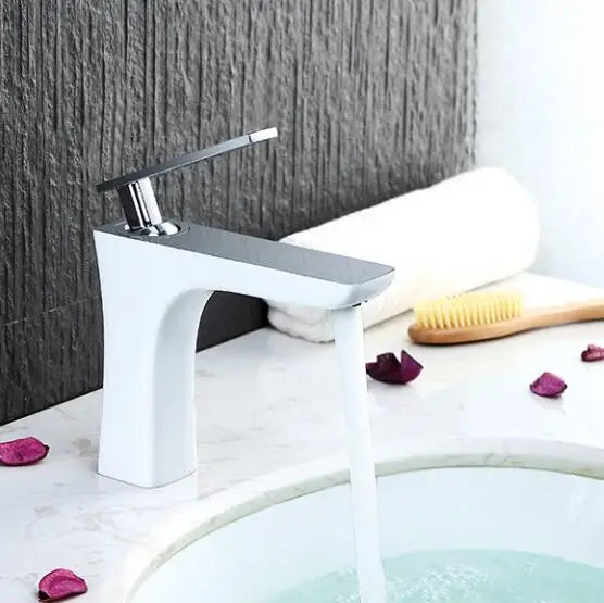 DecorBites™ Basin Faucet: Black/White Brass Mixer Tap, Bathroom Sink Water Crane, Hot & Cold.