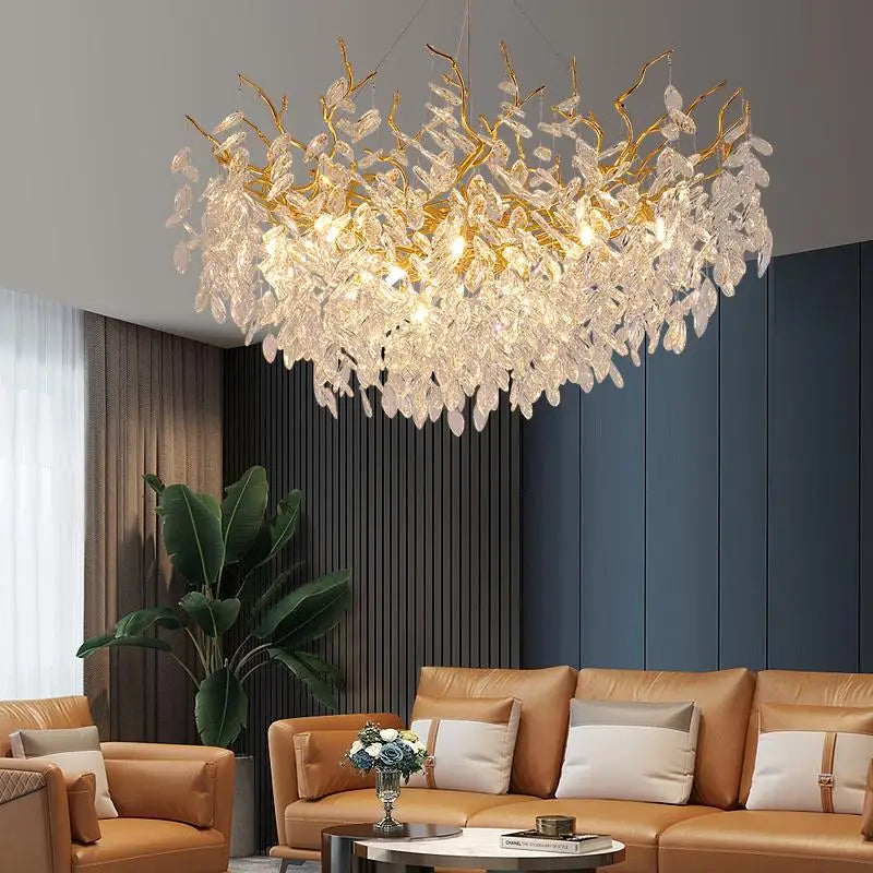 DecorBites™ ثريات كريستال ذهبية لغرفة الطعام، مصباح تعليق فرعي، إضاءة كبيرة