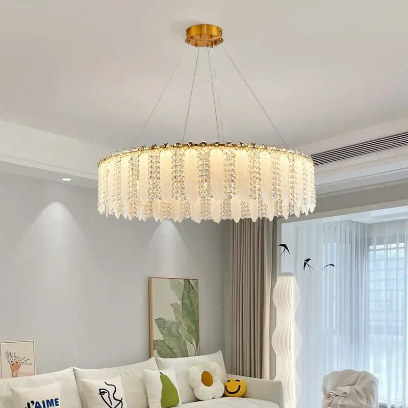 DecorBites™ French Cream Wind Crystal Chandelier 2024 - Modern & Romantic Lighting for Living, Bedroom, Dining