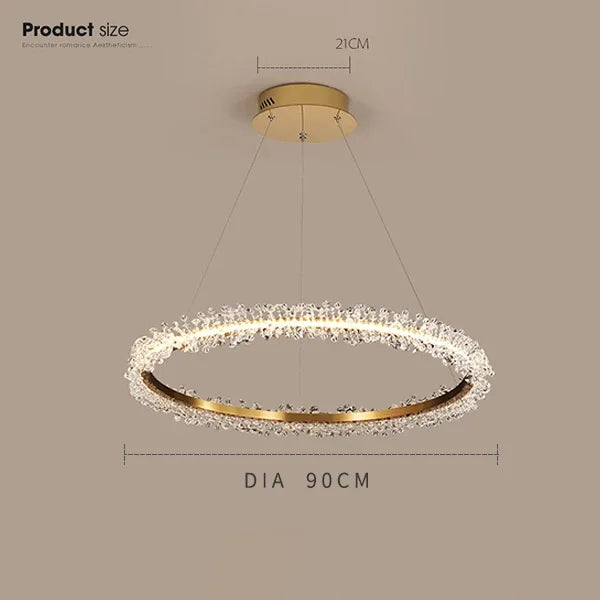 DecorBites™ ثريا ذهبية كريستالية للحلقات لغرفة المعيشة وديكور المطعم