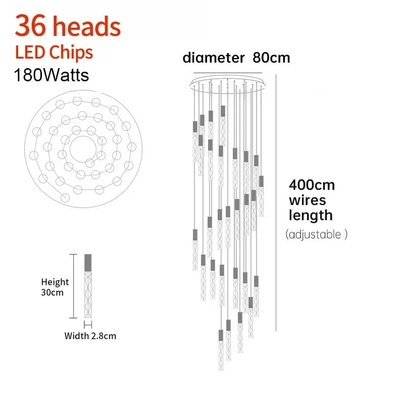 New Staircase Chandelier LED Modern Duplex Loft Spiral Long Chandelier Creative Villa Living Room Bedroom Hanging Crystal Light
