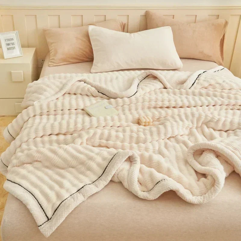 DecorBites™ Fluffy Rabbit Plush Warm Blanket for Bed, Soft & Cozy Autumn Winter Comfort