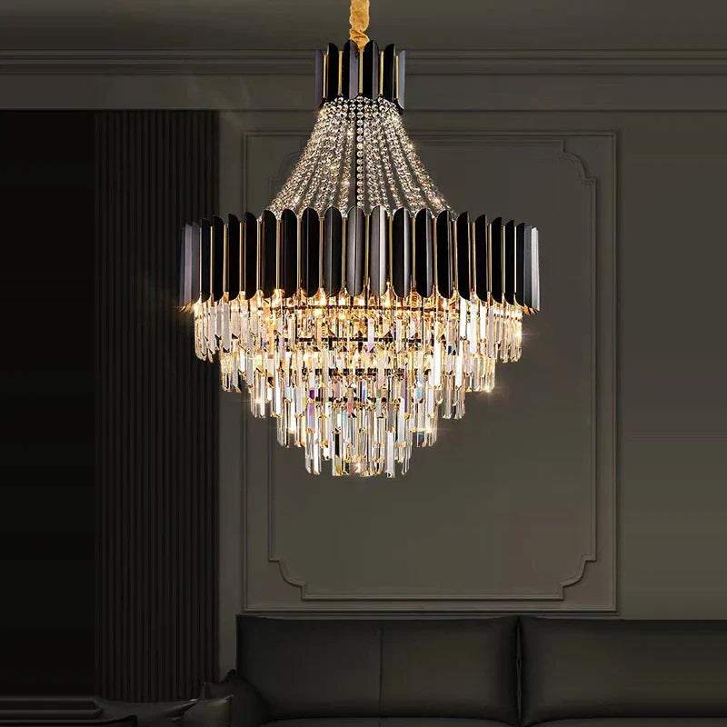 DecorBites™ Crystal LED Chandelier Black Gold Finish for Dinning Room
