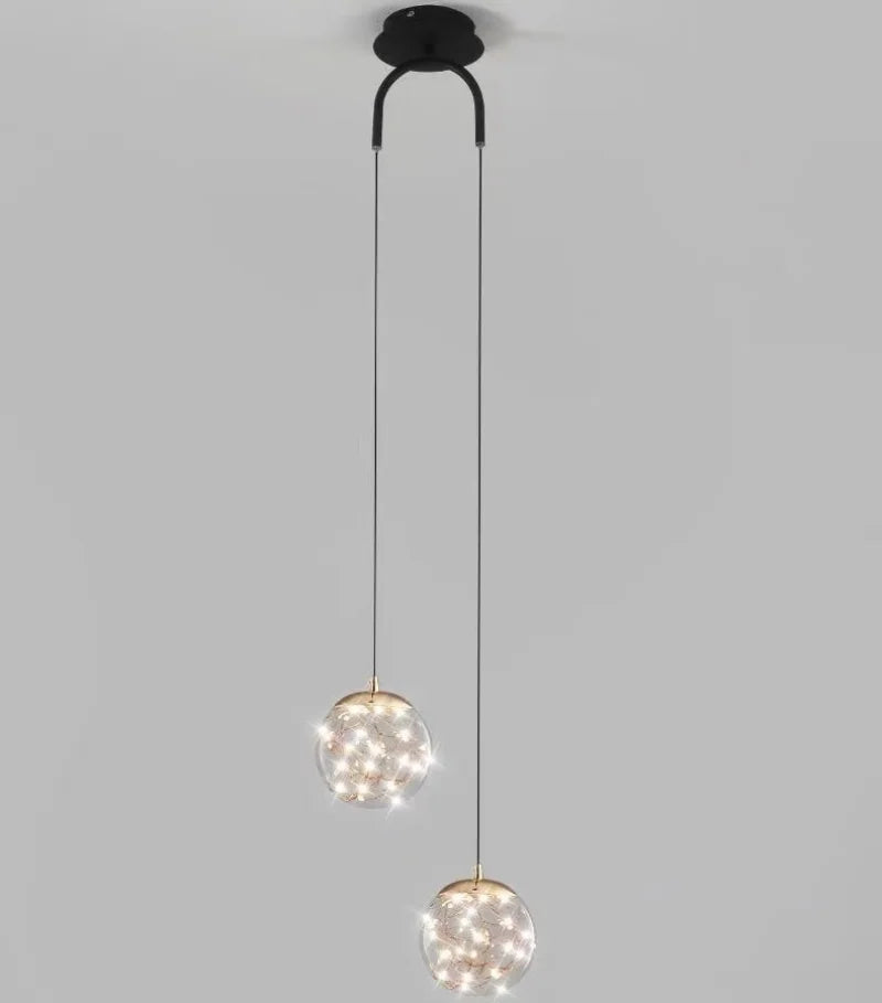 DecorBites™ Glass Ball Dual Head Pendant Light for Bedroom, Modern LED Chandeliers