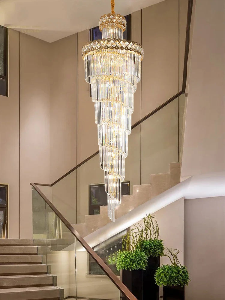 DecorBites™ Gold Stainless Steel Crystal Chandelier Pendant Light for Large Home Decor
