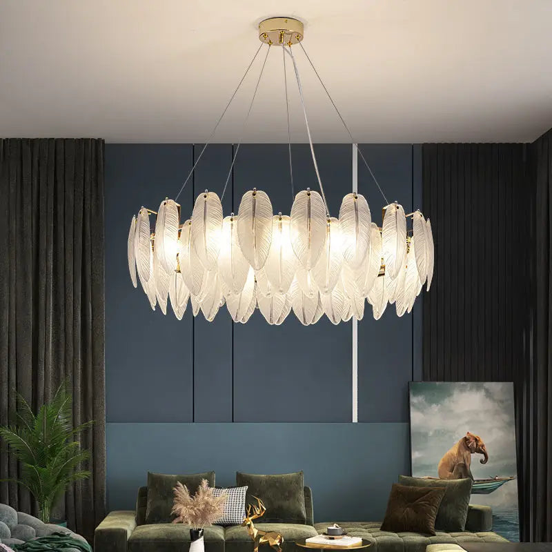 Feather Glass Gold Pendant Light