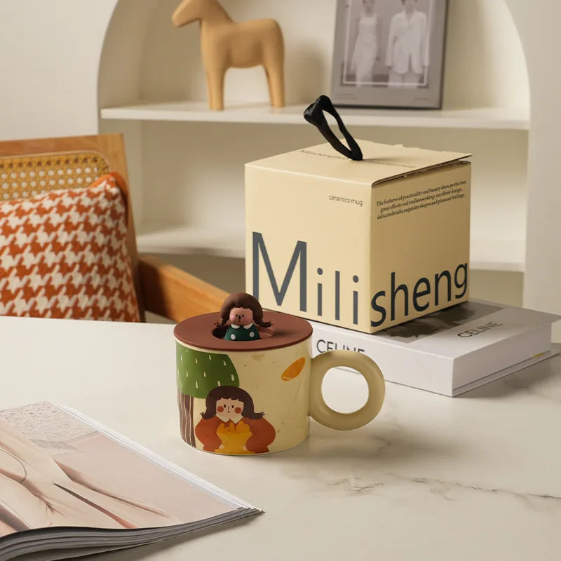 كوب قهوة سيراميك إبداعي من DecorBites™ مع غطاء للأزواج