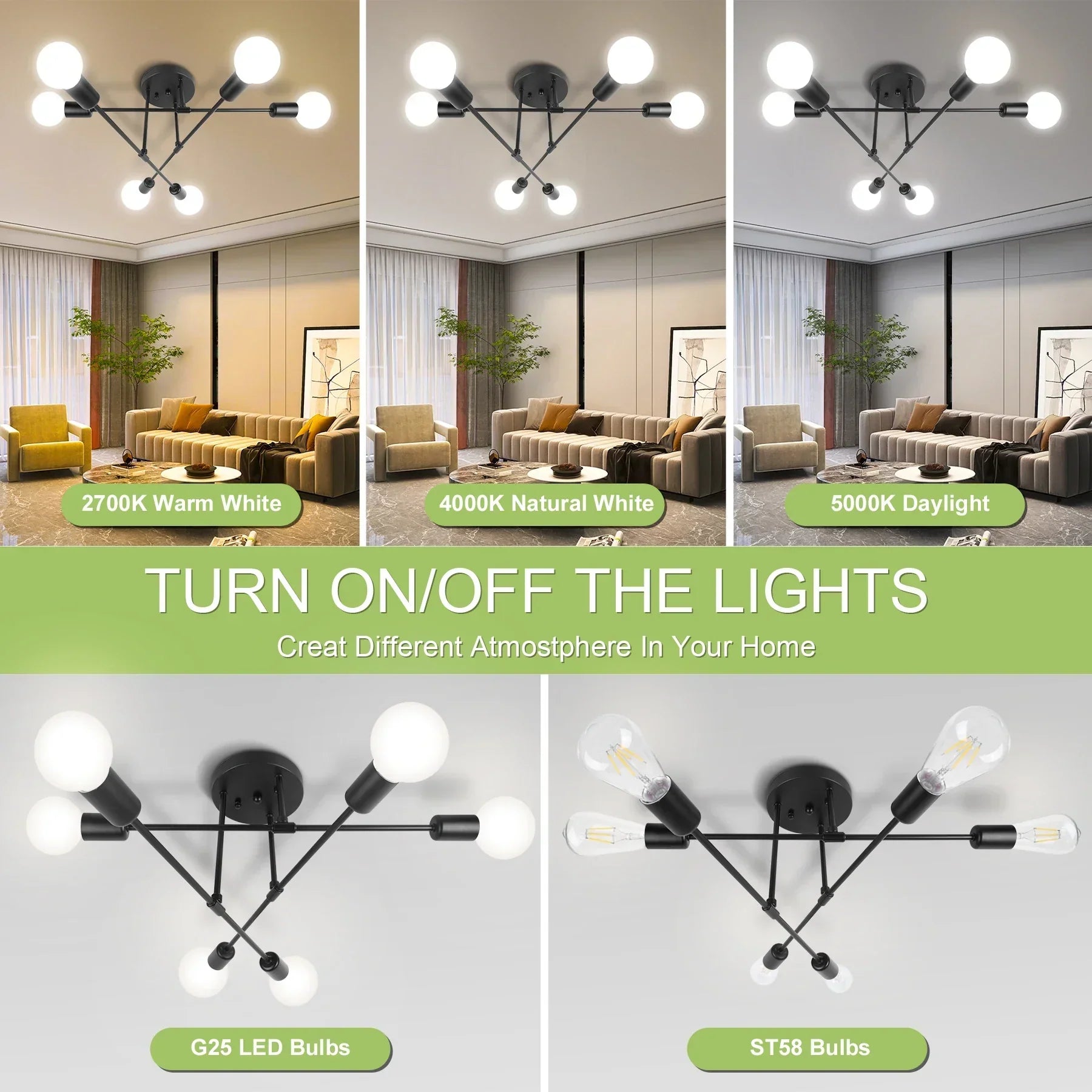 DecorBites™ ثريا سقف LED معلقة لغرفة المعيشة والمطبخ وديكور المنزل