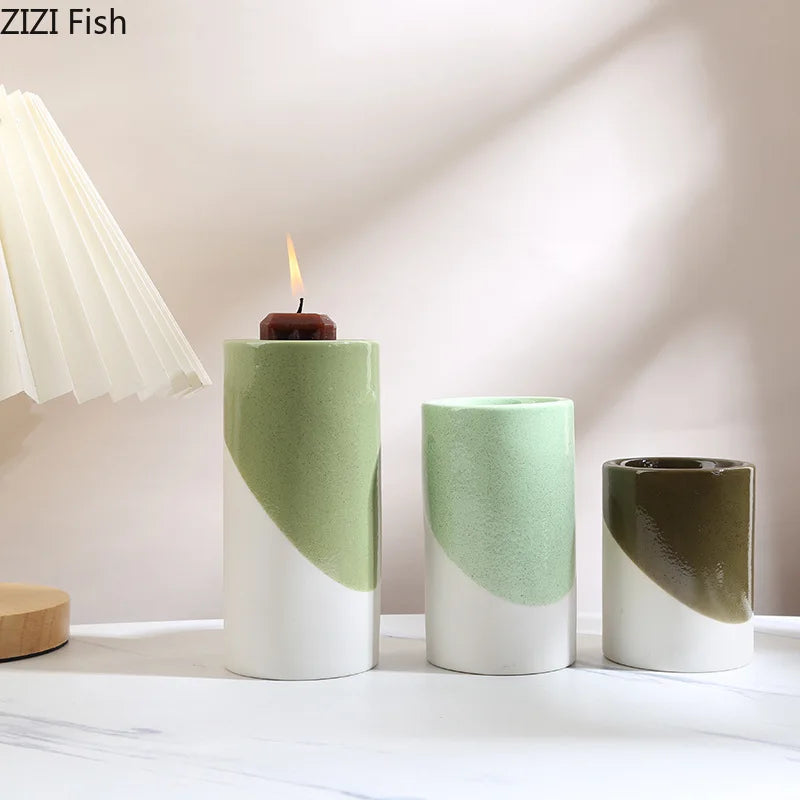طقم شمعدان أسطواني أخضر من DecorBites™ لديكور المنزل الرومانسي