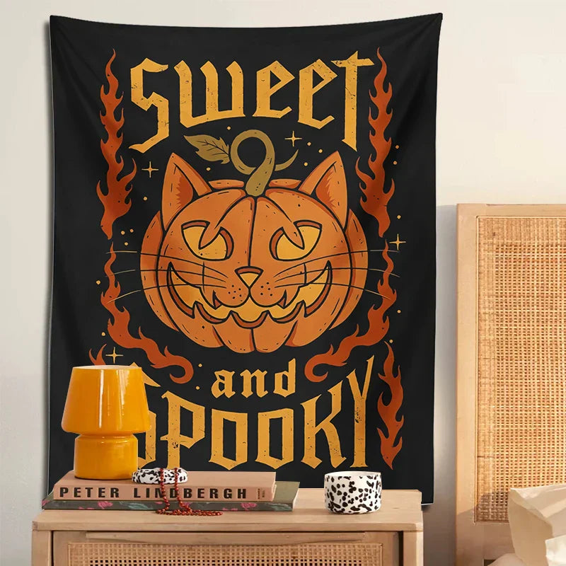معلقات جدارية منسوجة بتصميم قطة الهالوين من DecorBites™ لديكور منزلي جميل ومخيف