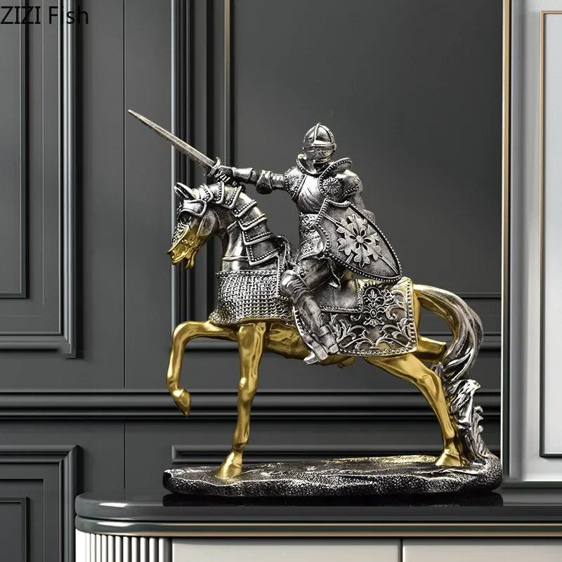 Décoration de statue de chevalier lourdement blindé en résine DecorBites™ pour bureau et esthétique de pièce