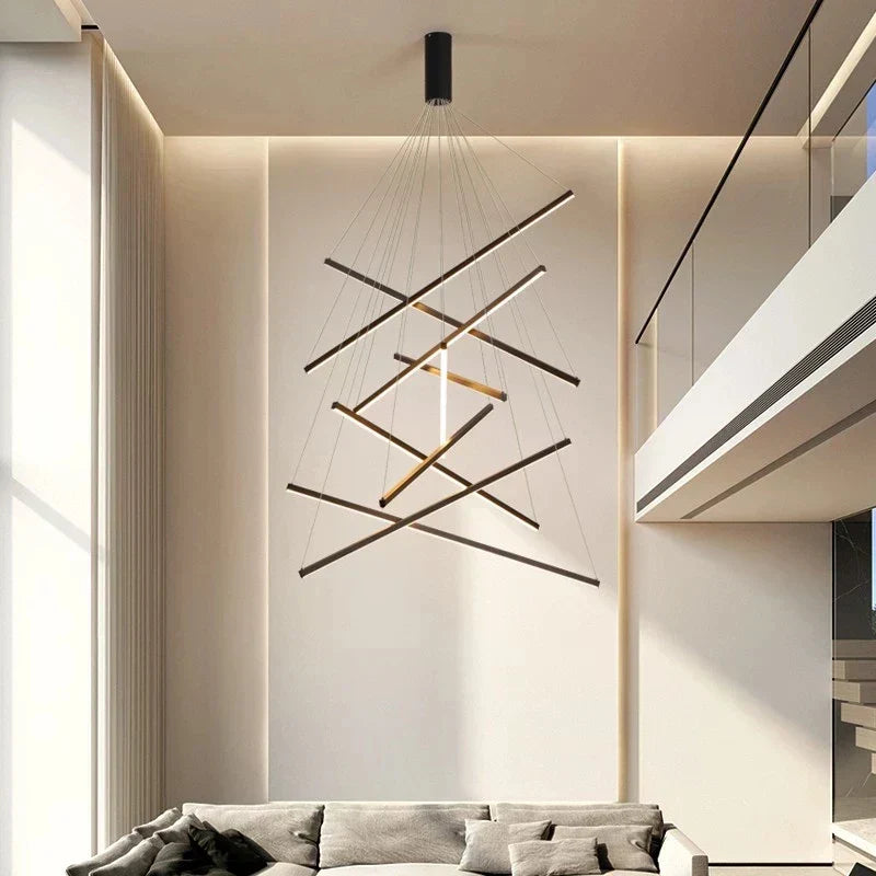 DecorBites™ Black LED Stair Chandelier: Modern Ceiling Pendant Light Fixture for Hall and Living Duplex.