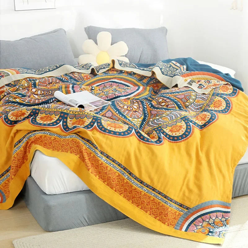 DecorBites™ Cotton Mandala Leisure Blanket - Soft Double Nap Bedspread & Sofa Towel